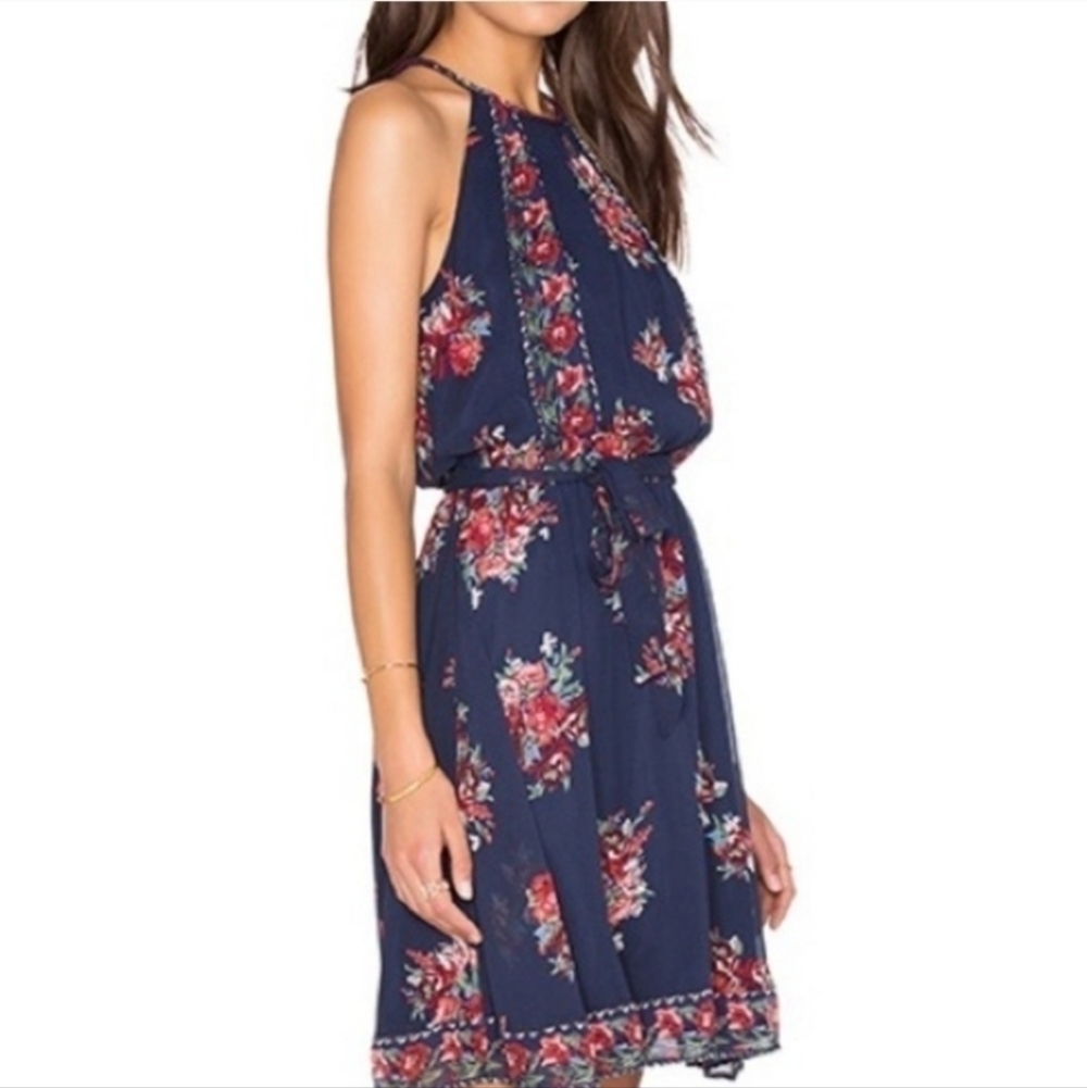 Joie Navy Blue Floral Silk Dress XS